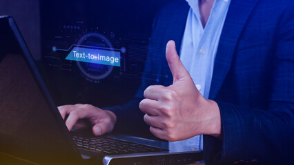 Ai tech Text to image, virtual graphic with AI, Artificial Intelligence, using command prompt for...
