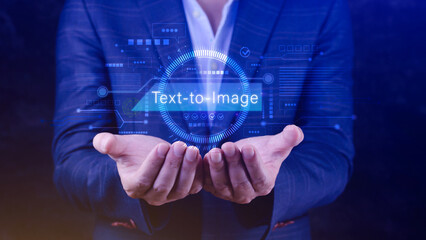 Ai tech Text to image, virtual graphic with AI, Artificial Intelligence, using command prompt for...
