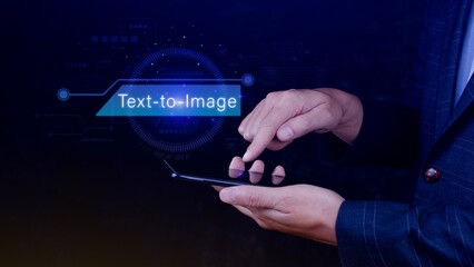 Ai tech Text to image, virtual graphic with AI, Artificial Intelligence, using command prompt for...