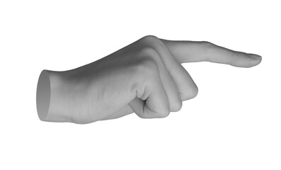 Finger pointing aside, indicating something, pointer showing gesture. Hand sign, pick, isolated on...