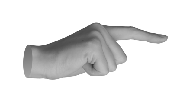 Finger pointing aside, indicating something, pointer showing gesture. Hand sign, pick, isolated on white background. Position, forefinger expression., transparent cut out PNG