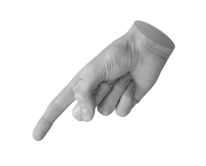 Finger pointing down, indicating. Index gesture. Hand sign, pick, isolated on white background. Position, forefinger expression, Reaching, touching.., transparent cut out PNG