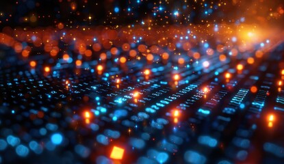 Obraz premium Abstract Digital Background with Glowing Numbers and Lights