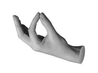 Index finger and thumb pinch gesture, holding something little, tiny, hand sign isolated on white background., transparent cut out PNG