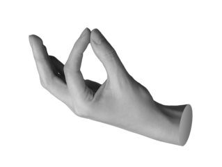 Index finger and thumb pinch gesture, holding something little, tiny, hand sign isolated on white background., transparent cut out PNG