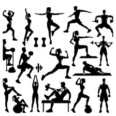 silhouettes of people doing fitness