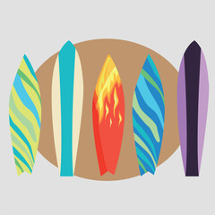 Vector set of surfing and saps for outdoor activities on the water.