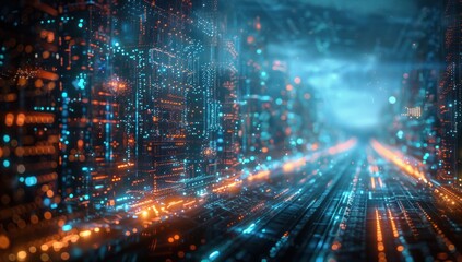 Fototapeta premium Digital Cityscape with a Futuristic Glow