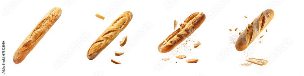 Wall mural set of baguette bread isolated on transparent background