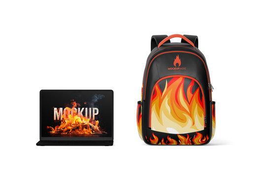 Backpack and Laptop Mockup