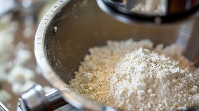 In this image we focus on the multiple settings available on the electric grain mill allowing users to choose from various textures of flour such as co medium or fine. The adjustable
