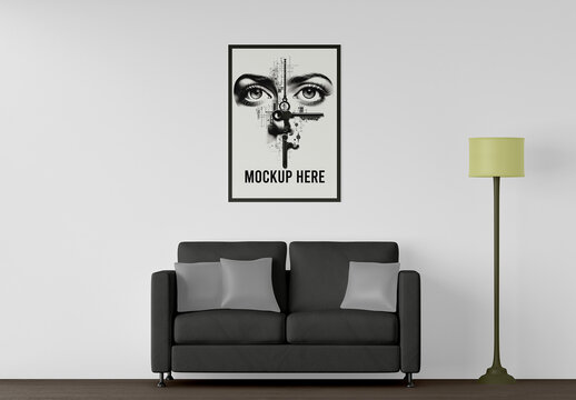 Picture Frame Mockup Hanging in Living Room