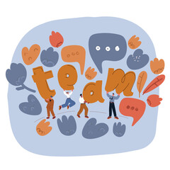 Carton vector illustration of people hold team letters