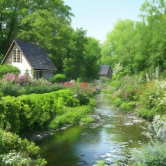 Obraz premium river in the village