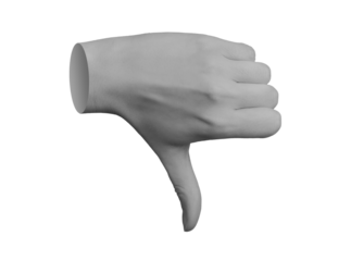 Thumb down gesture, dislike finger, disapproving feedback, hand sign isolated on white background., transparent cut out PNG