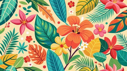 the vibrant spirit of the Aloha State with a colorful and whimsical pattern that captures the essence of Hawaii, from the lush green foliage to the bright blue waters and vibrant sunsets