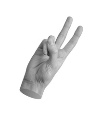 V or victory gesture with two fingers, hand sign isolated on white background., transparent cut out...