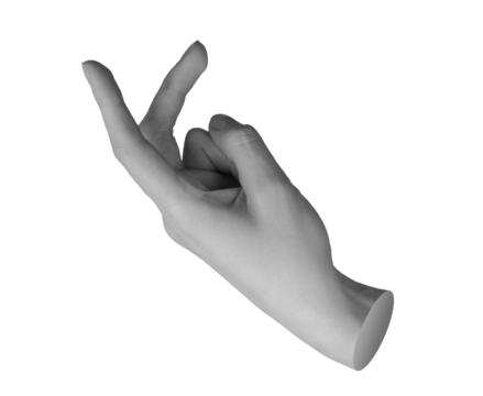 Walking gesture with index and middle fingers moving, movement, hand sign isolated on white background., transparent cut out PNG