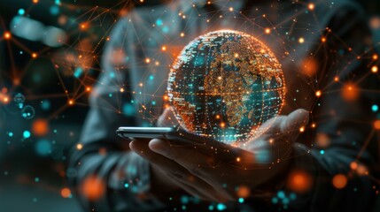 The world wide web in the form of a globe in the phone. global internet connection