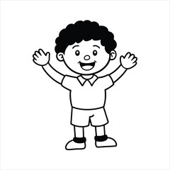 happy school kid waving hands vector line art