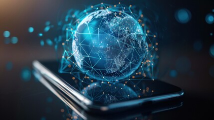 The world wide web in the form of a globe in the phone. global internet connection