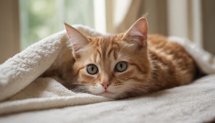 Fototapeta premium A tabby cat's serene moment in a sunlit room