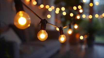 Warm outdoor string lights creating a cozy evening ambiance