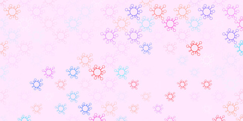 Light blue, red vector background with covid-19 symbols.