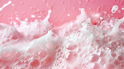 Close-up of Foamy Bubbles on Pink Background