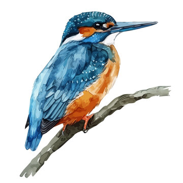 recommend clip art: Watercolor drawing clipart of a Kingfisher Bird, isolated on a white background, Illustration painting, Kingfisher vector, drawing, design art, clipart image, Graphic logo
