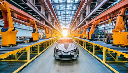 Naklejka premium Car automobile factory assembly line