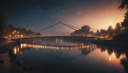 A serene evening's reflection on the river bridge