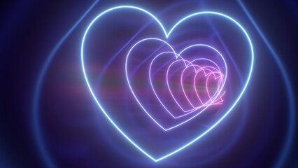 Move Through Beautiful 3D Rainbow Heart Neon Glow Reflection Tunnel - Abstract Background Texture