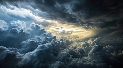 Obraz premium The sky is filled with dark clouds and the sun is barely visible. Scene is ominous and foreboding