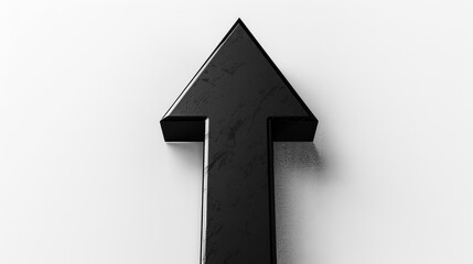 Fototapeta premium A solid black 3D arrow, minimalist in design, rising sharply upwards to depict a strong upward financial trend, isolated on a white background.