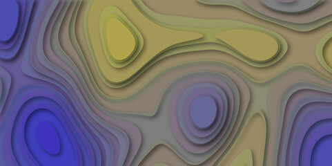 Blue and brown abstract wave shapes paper cut out curvy shapes layered vector illustration texture background, difference type abstract 3D art paper cut monochrome height map topographical pattern.
