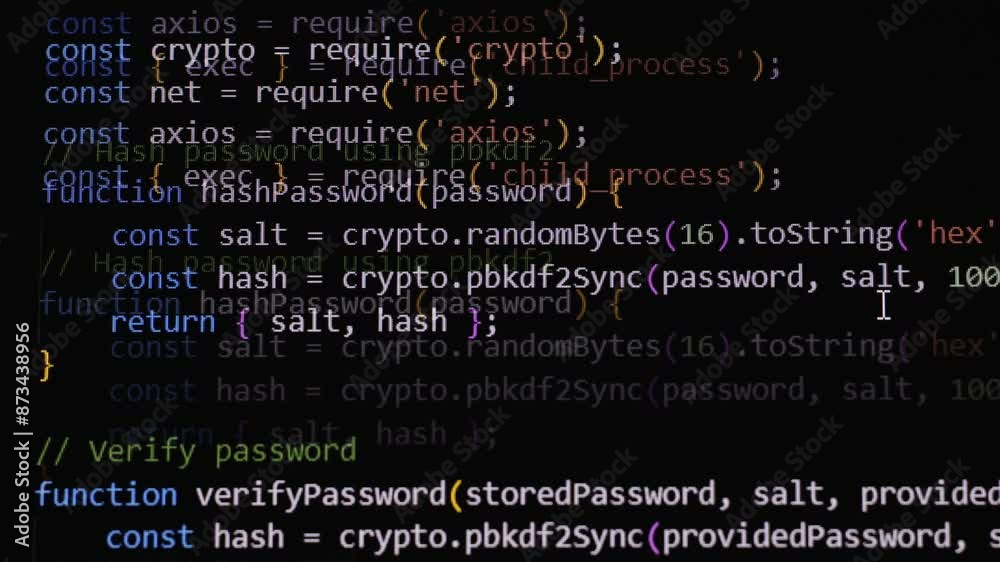 Wall mural computer programming code scroll close up. javascript encryption and decryption code