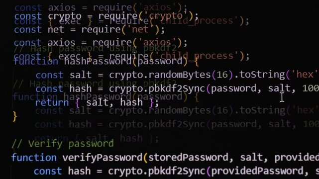 Computer Programming Code Scroll Close Up. Javascript Encryption and Decryption Code