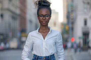 Fototapeta premium Stylish Black Woman in City Street Portrait