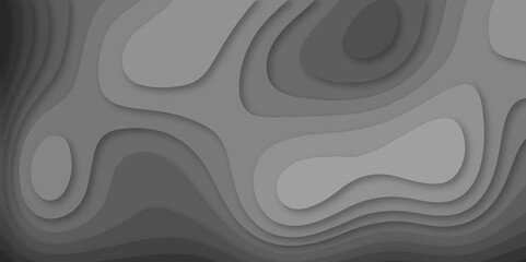 Difference type abstract 3D art paper cut monochrome height map topographical pattern, smooth gradients of white, black and grey abstract paper art with layer lines creating of depth and contour.