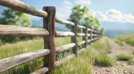Rustic Wooden Fence in Countryside Setting

