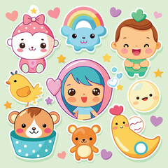 Naklejka premium cute baby sticker set
