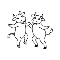 two happy cow dancing vector  line art