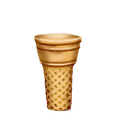 Waffle cone for ice cream. Empty . Beige color with a square pattern. truncated cone shape. Classical. Watercolor illustration.