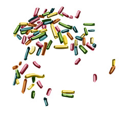 Topping for Easter cake, cake or ice cream. Colored in the form of long cylinders. Watercolor illustration.