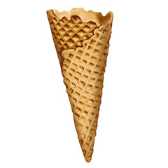 Waffle cone for ice cream. Empty . Beige color with a square pattern. Cone-shaped. Classical. Watercolor illustration.