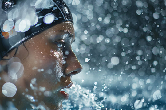 Female swimmer in water side view Olympic Games Paris