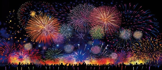 Fototapeta premium Spectacular Fireworks Display Over Crowd