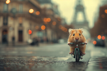 Cute hamster commuting in Paris