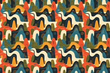 A seamless abstract pattern with geometric shapes and earthy tones, creating a modern and artistic look.